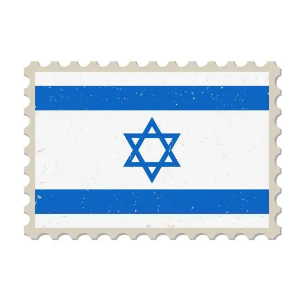 Vector illustration of Israel grunge postage stamp. Vintage postcard vector illustration with Israeli national flag isolated on white background. Retro style.