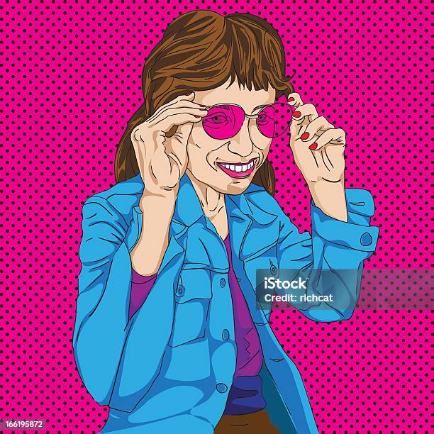 Ragazza Con Gli Occhiali Rosa - Immagini vettoriali stock e altre immagini di Rock and roll - Rock and roll, 1980-1989, Abbigliamento casual