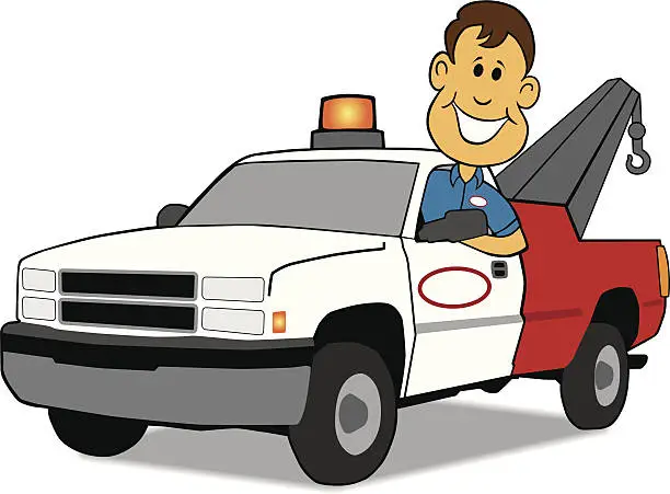 Vector illustration of Service Man and Tow Truck