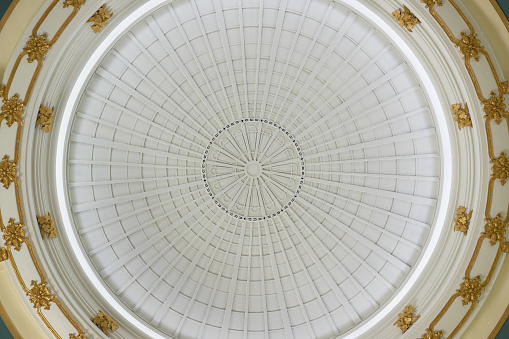 Winnipeg, Manitoba, Canada - August 8, 2023: Inner dome and ceiling of the historic Union Station on Main Street in Winnipeg