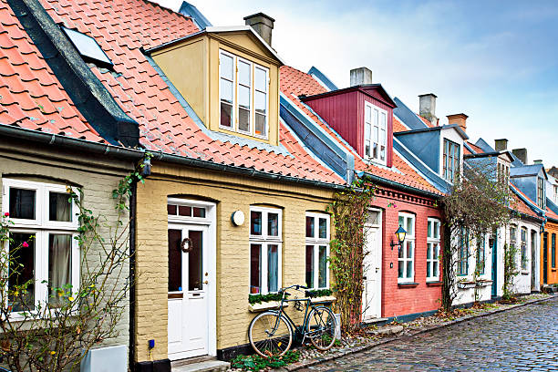 Houses in Aarhus Color houses in Aarhus - Denmark row house photos stock pictures, royalty-free photos & images