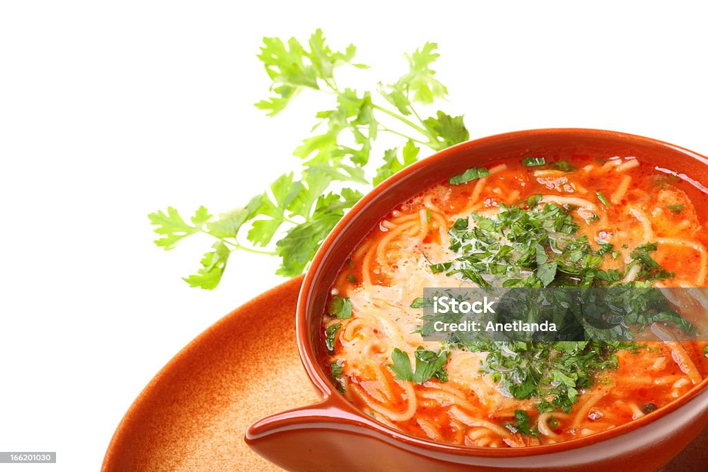 Soupe à la tomate, persil isolé sur fond blanc - Photo de Aliment libre de droits