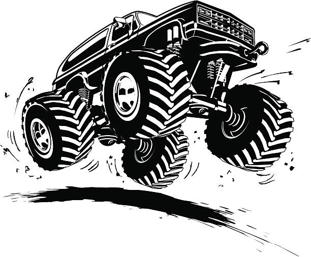 illustrazioni stock, clip art, cartoni animati e icone di tendenza di fumetto autocarro di mostro - dirt stunt