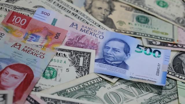 economy and finance with mexican money and american dollar