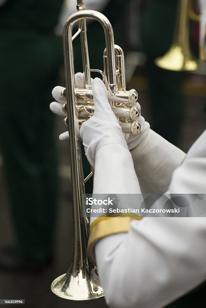 Музыкант с trumpet Малая глубина резкости - Стоковые фото Музыкальная труба роялти-фри