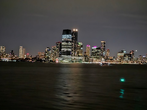 Manhattan New York City Skyline Skyscrapers downtown night view Upper Bay