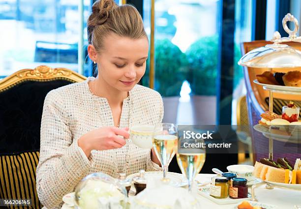 Young Beautiful Lady At High Tea Ceremony Stock Photo - Download Image Now - Afternoon Tea, Champagne, Tea - Hot Drink