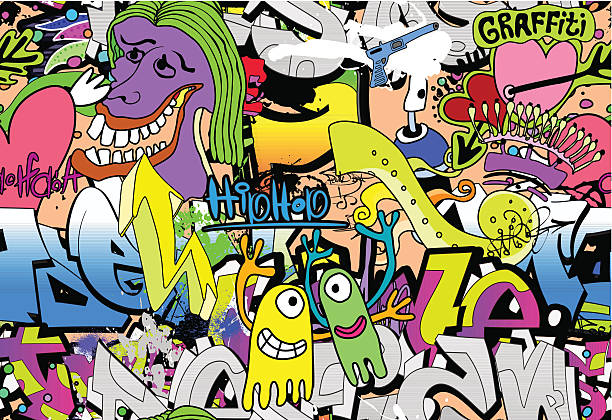 Graffiti urban art background Hip-hop illustration. Graffiti urban art background. No EPS10 effects are used cool graffiti characters stock illustrations