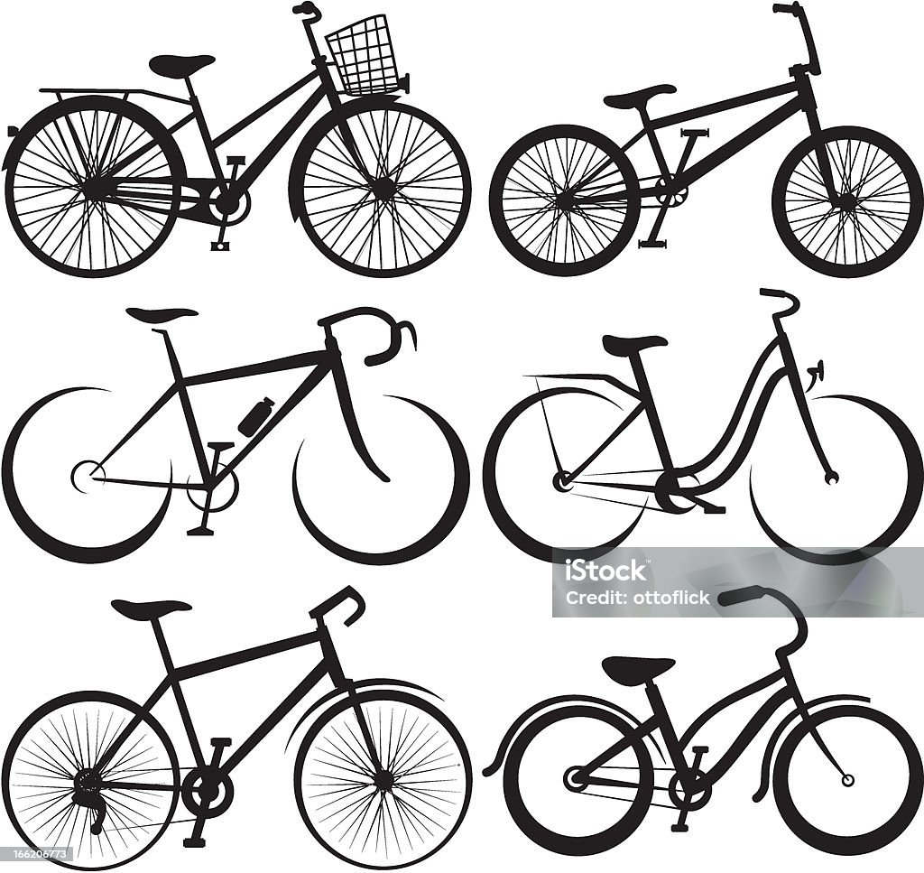 Bicicletta-silhouette e il profilo - arte vettoriale royalty-free di Bicicletta da corsa