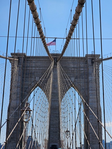 Brooklyn Bridge Manhattan New York City Usa Flag