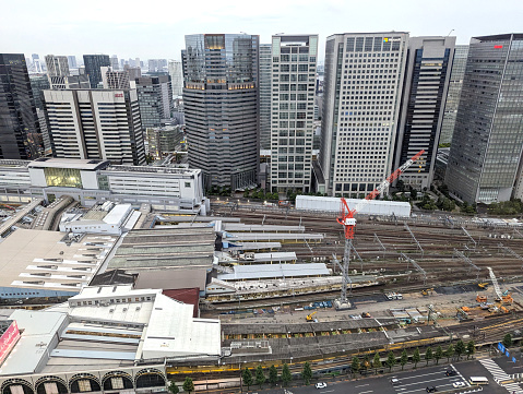 Himeji, Japan - August 12, 2015: Overhead sign for directions to Himeji Castle in Himeji station