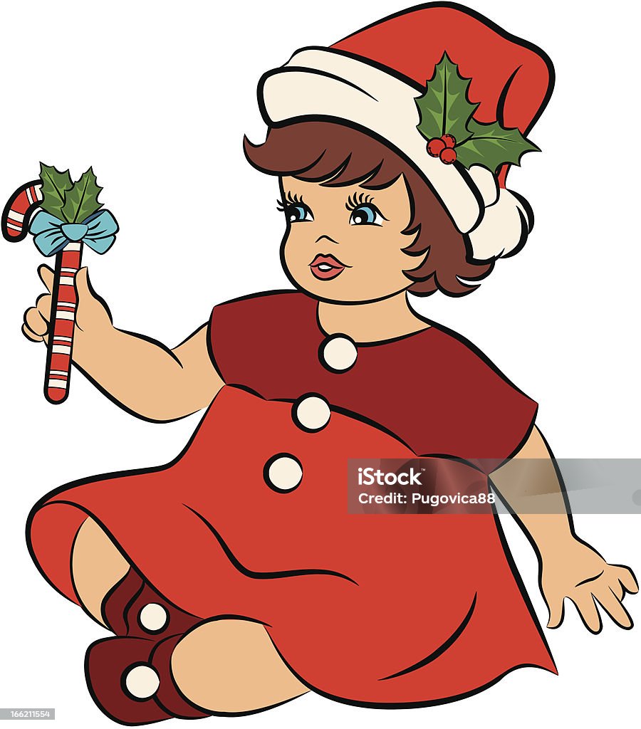 Fumetto piccola ragazza in Cappello di Babbo Natale. Vettore - arte vettoriale royalty-free di Adulto