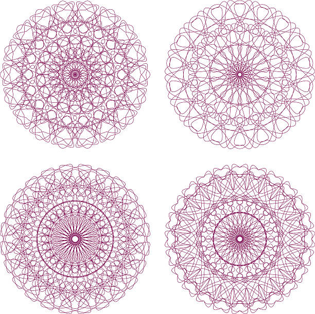 세트마다 벡터 길로쉐 rosettes - guilloche pattern circle four objects stock illustrations