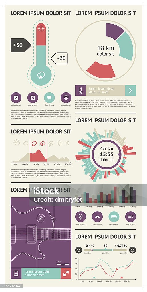 Elementi di infografica con pulsanti e menu - arte vettoriale royalty-free di Affari