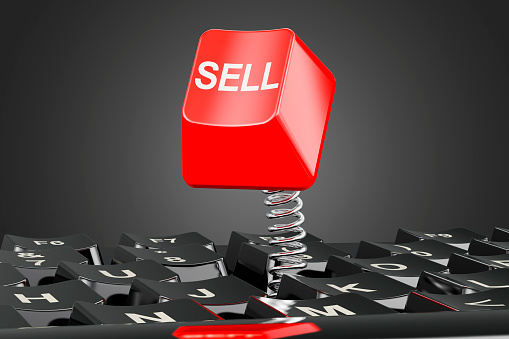 Sell red keyboard button, 3D rendering