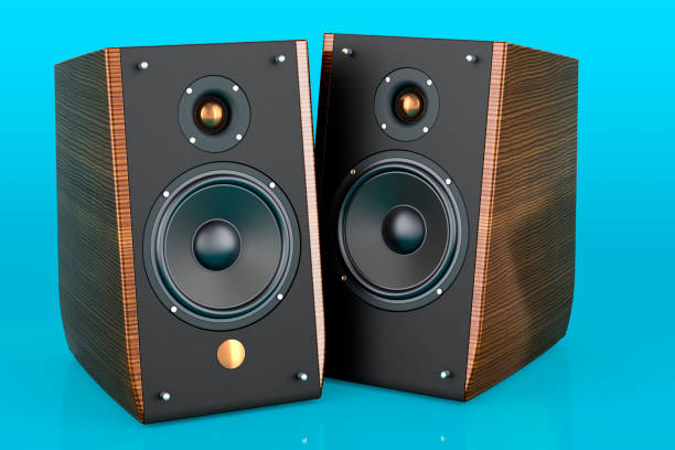 istock Musical Speakers on blue background, 3D rendering 1662128173
