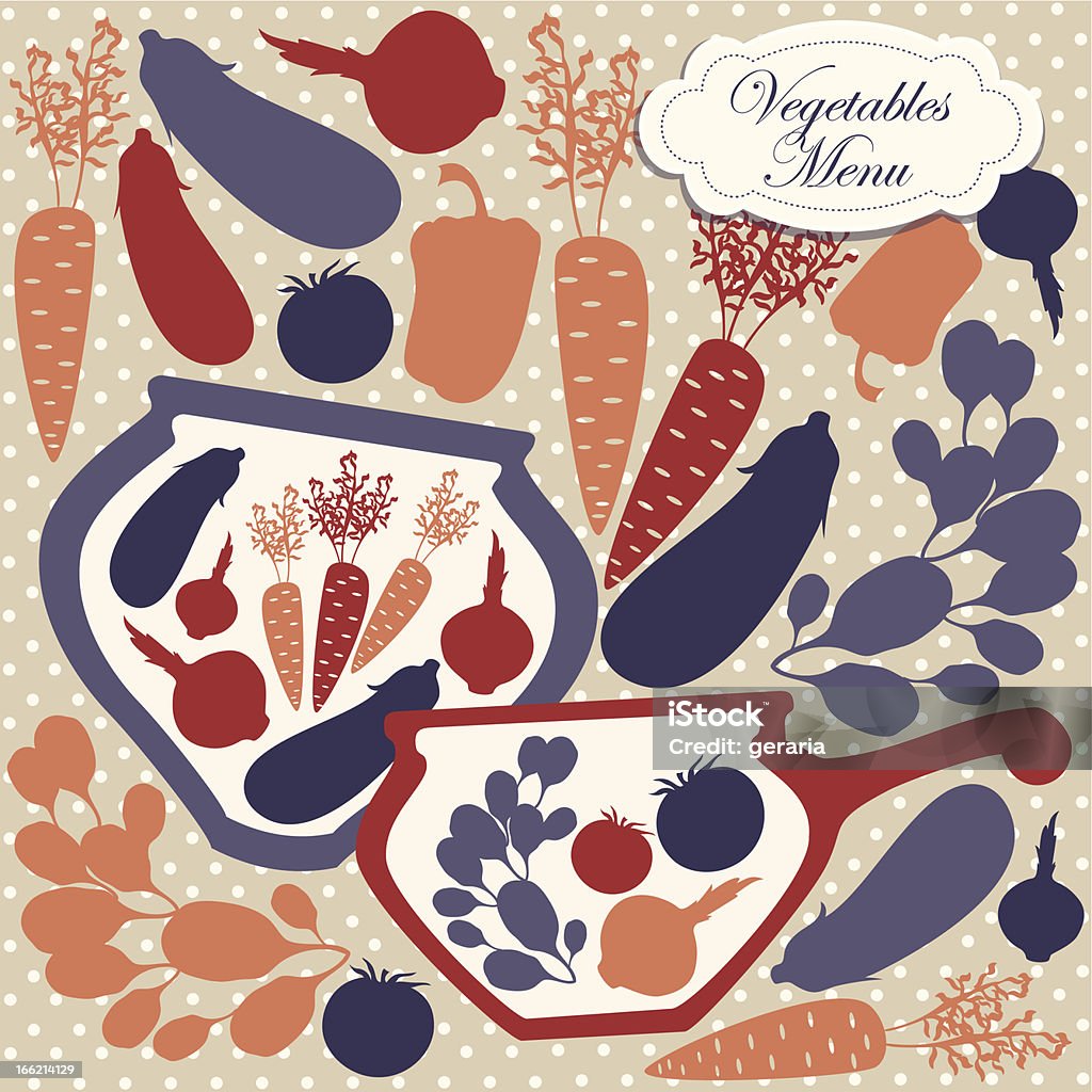 Vector siluetas de placas artísticos y platos con verduras decorativos. - arte vectorial de Abstracto libre de derechos