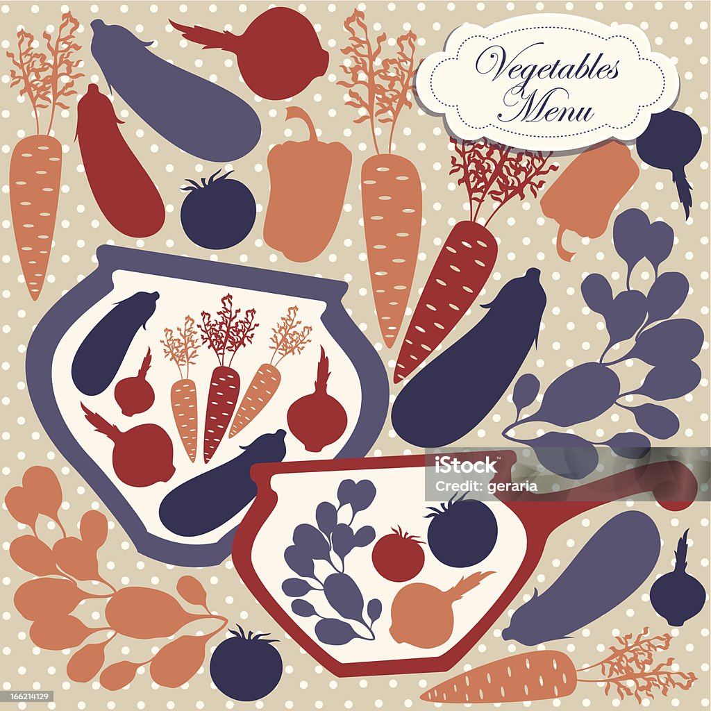 Vector silhouettes of artistic plates and dishes with decorative vegetables. Vector card design with silhouettes of artistic plates and dishes with decorative vegetables. EPS 10. Abstract stock vector