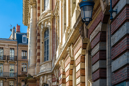 Toulouse, France - September 5, 2013: Architecture in the old town of Toulouse, Occitanie, southern France