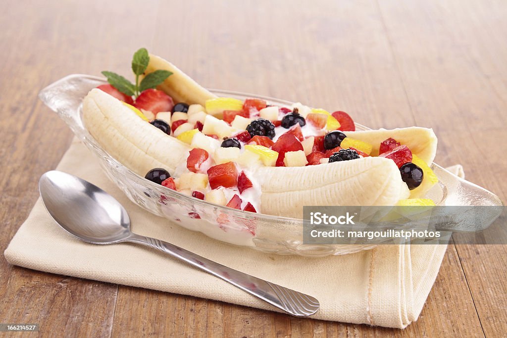 fresh fruits salad Banana Split Stock Photo