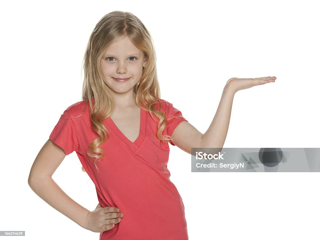 예쁜 웃는 여자아이 빨간색 블라우스 - 로열티 프리 보여주기 스톡 사진