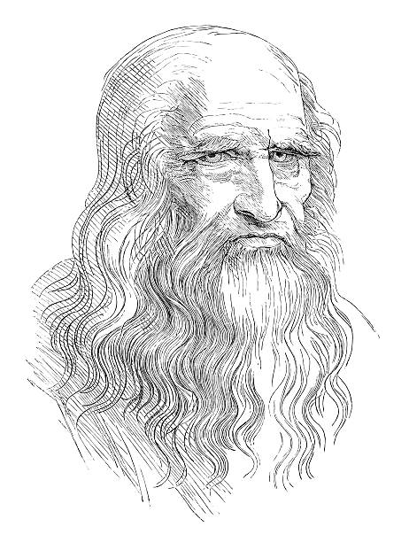 Leonardo da Vinci Leonardo da Vinci. Isolated on white. self portrait stock illustrations