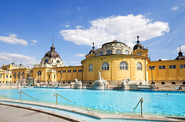 budapest szechenyi bath budapest szechnyi bath spa in summer with people budapest photos stock pictures, royalty-free photos & images