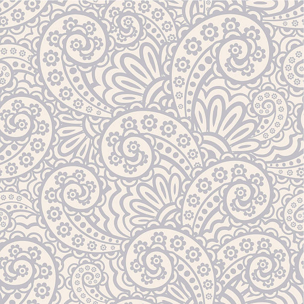 Seamless gray and white paisley pattern vector art illustration