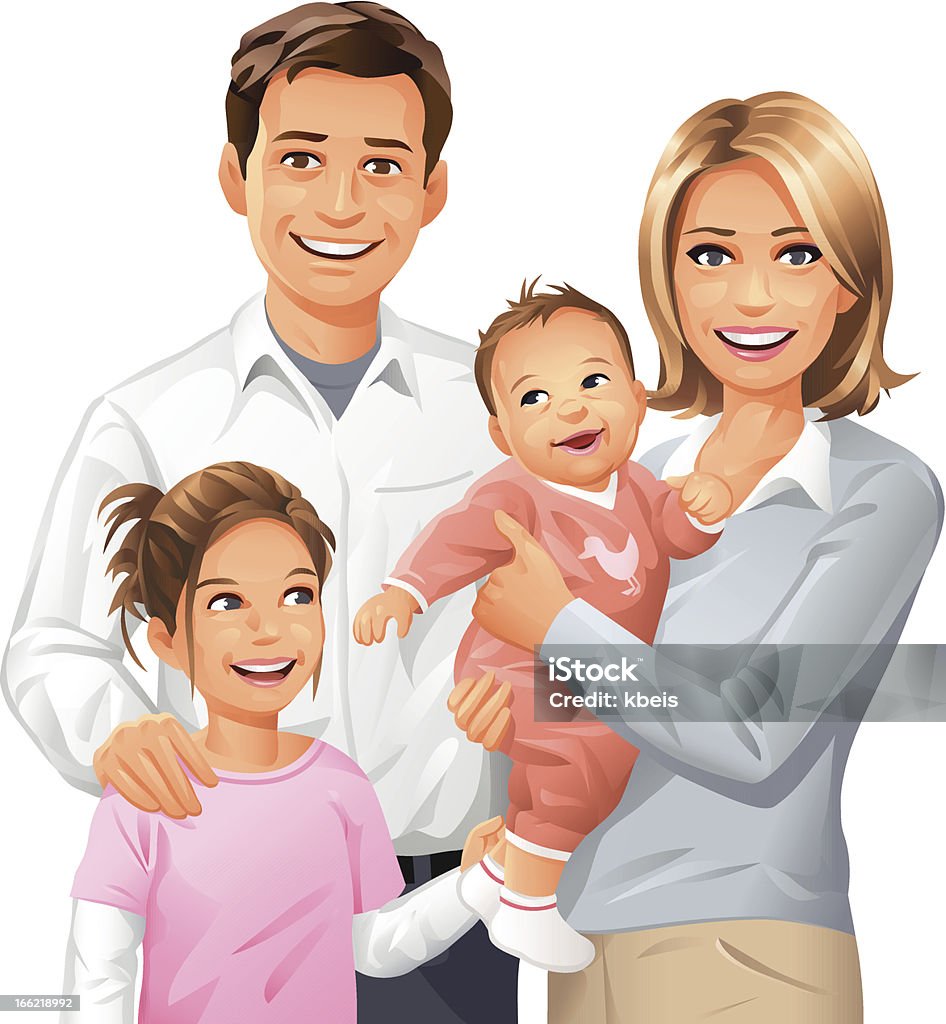 Family of Four Portrait of a happy family of four, isolated on white. EPS 8, fully editable and labeled in layers. Family stock vector