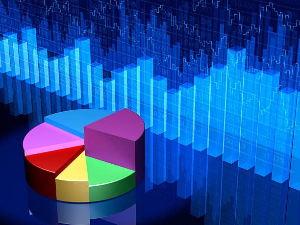 Sample image of a colorful pie chart and blue bar graphs stock photo