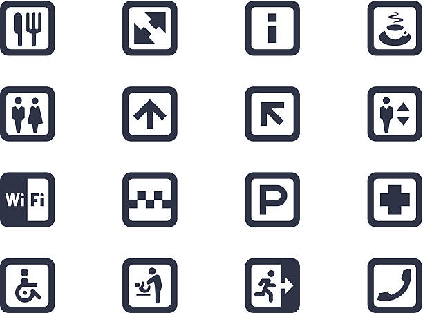 일반공개 징후 및 기호들 - silhouette interface icons wheelchair icon set stock illustrations