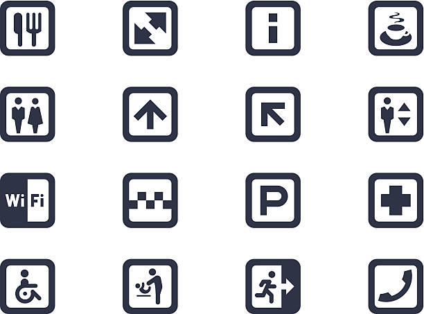 общественных знаки и символы - silhouette interface icons wheelchair icon set stock illustrations