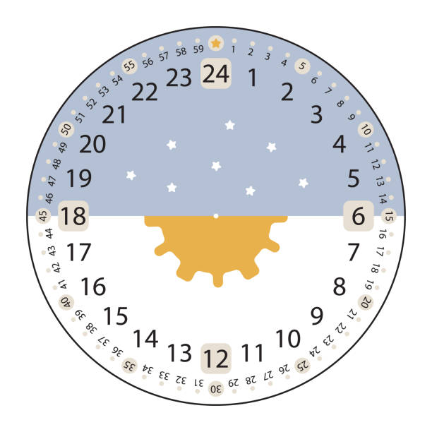 istock 24 Hours 60 minutes Clock Face template with day and night design concept. Flat style isolated on white 1662298318