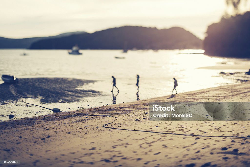 Personas en la playa al atardecer - Foto de stock de Agua libre de derechos