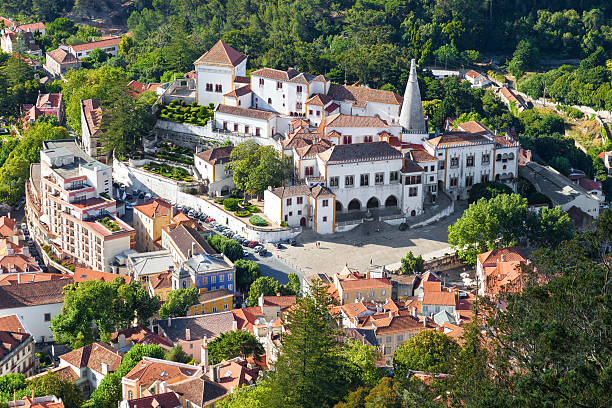 aerial view of sintra village, portugal. - sintra stockfoto's en -beelden