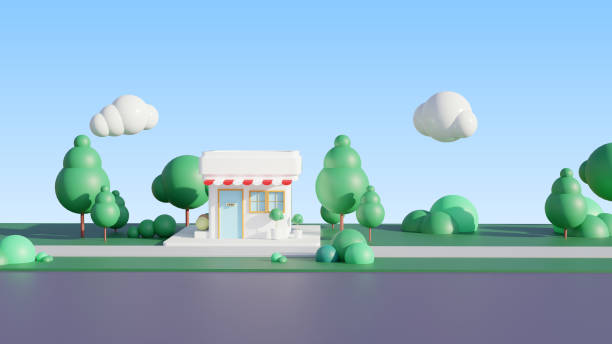 istock 3d Little shop Store building with a tree and sky background. 3d rendering. 1662324640
