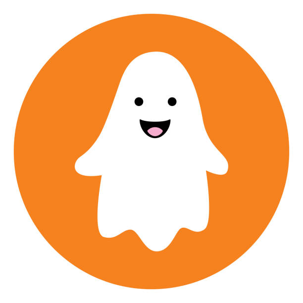 Cute Little Ghost Icon Vector illustration of a cute little ghost on a round orange background. in good spirits stock illustrations