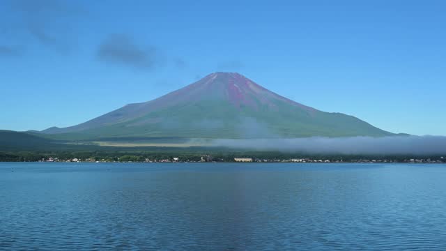 View of summer Mount Fuji and blue sky from lake Yamanaka, Yamanashi Prefecture