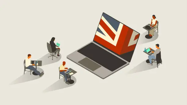 Vector illustration of British flag on laptop