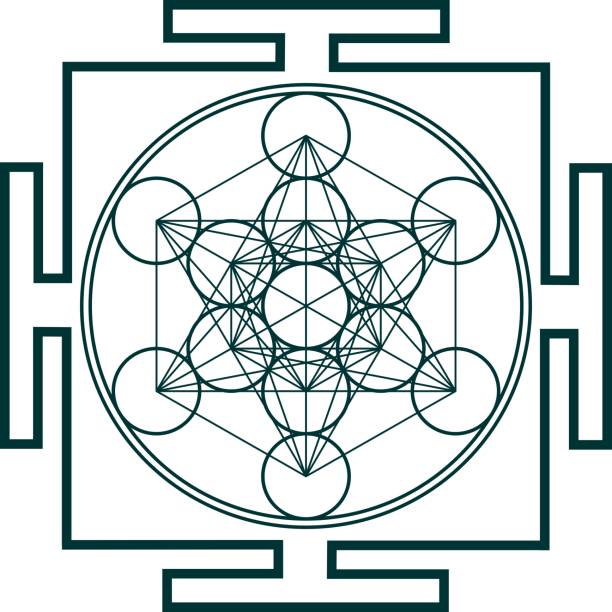 ilustraciones, imágenes clip art, dibujos animados e iconos de stock de yantra metatrons de cubo-geometría sagrada, - yantra platonic solid flower of life chakra