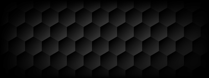 Black hexagon pattern background. Horizontal design. Vector illustration.