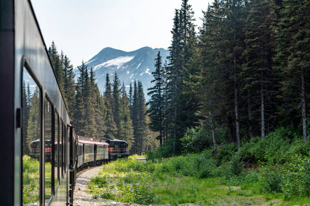 istock White Pass Summit excursion tour train in the mountains, Alaska, USA. 1662435617