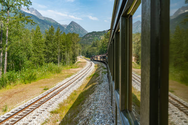 istock White Pass Summit excursion tour train in the mountains, Alaska, USA. 1662436138