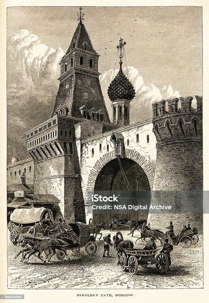 Nikolsky Gate, Moskau, Russland (alte Holz Gravur) - Lizenzfrei Russland Stock-Illustration