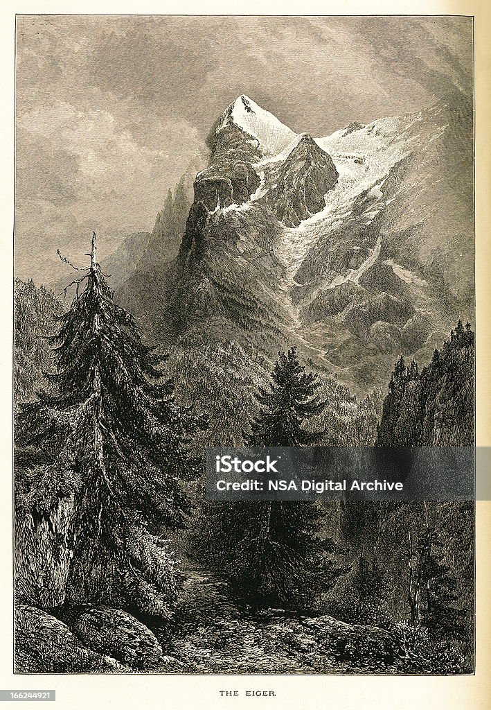 El Eiger, Suiza (grabado) madera antiguos - Ilustración de stock de Montaña libre de derechos