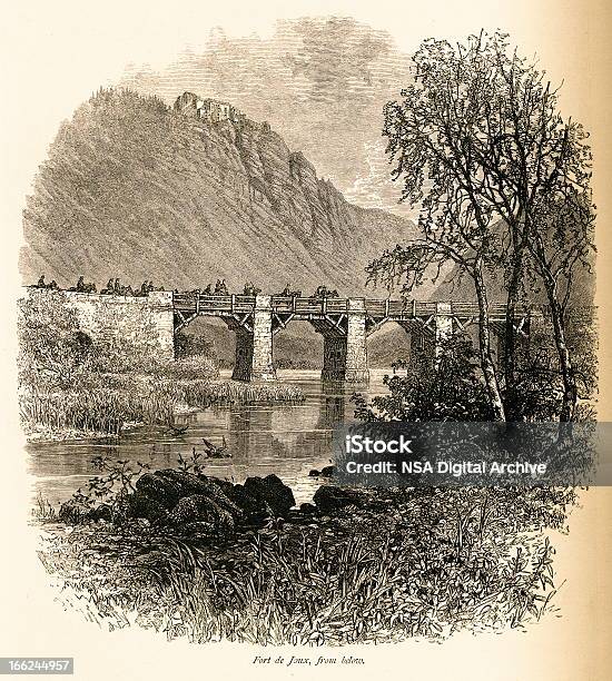 Fort De Joux France Stock Illustration - Download Image Now - Bridge - Built Structure, Engraved Image, Engraving
