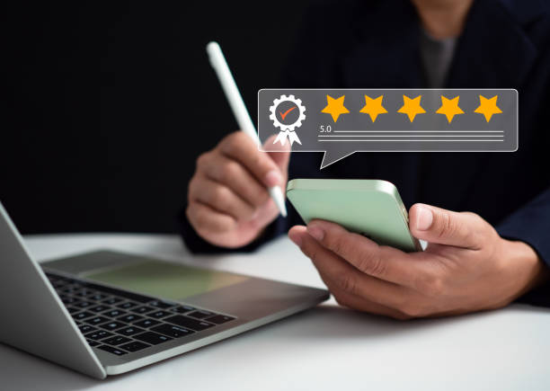 istock Business people use computers and telephones to analyze customer service satisfaction. Customer Satisfaction Survey concept, service experience rating online application, satisfaction feedback review 1662494874