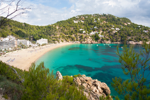 The beach of Cala San Vicente in Ibiza, Spain.