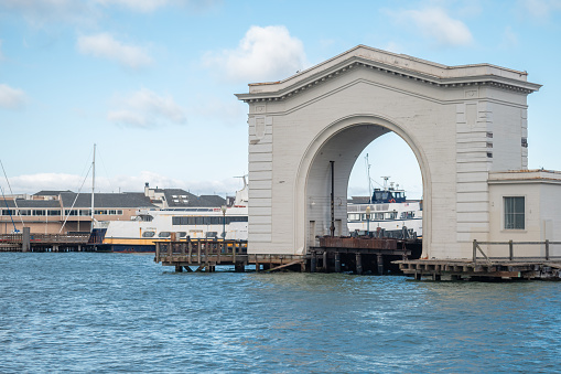 San Francisco, USA - June 7, 2022: The Pier 43 Ferry Arch is an historic ferry arch at Pier 43 in San Francisco's Fisherman's Wharf, USA