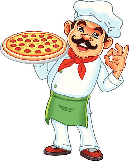 ilustracja wektorowa szefa kuchni pizzy przechowywania - pizza one person service human hand stock illustrations
